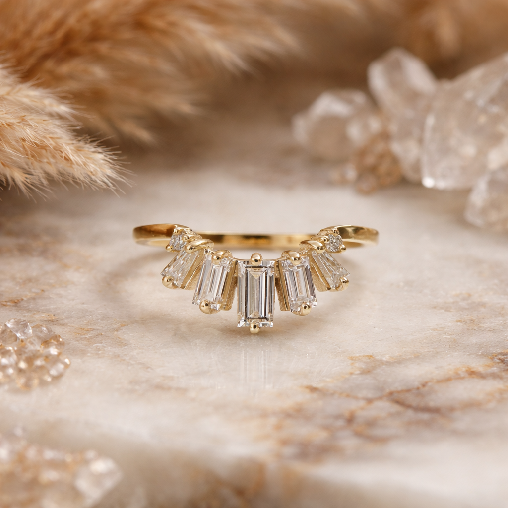 curved lab diamond wedding band