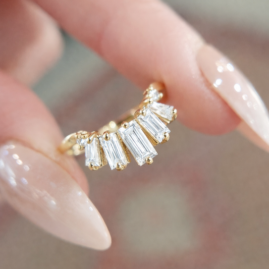 curved lab diamond wedding band