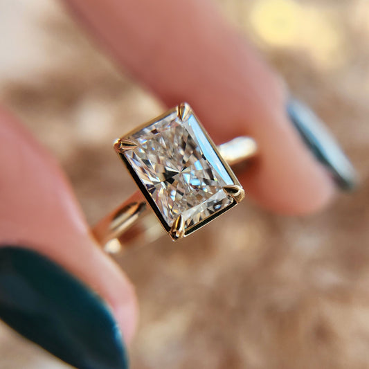 elongated radiant cut engagement ring