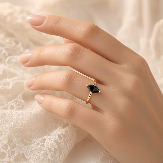 Black Marquise Solitaire Ring