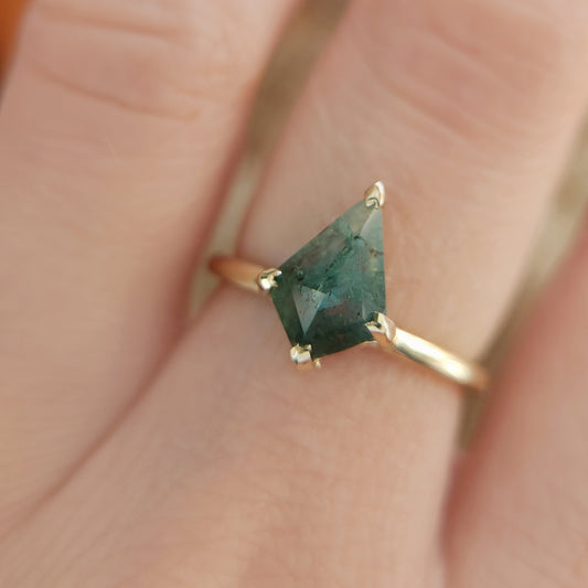 Kite-Cut Moss Agate Engagement Ring