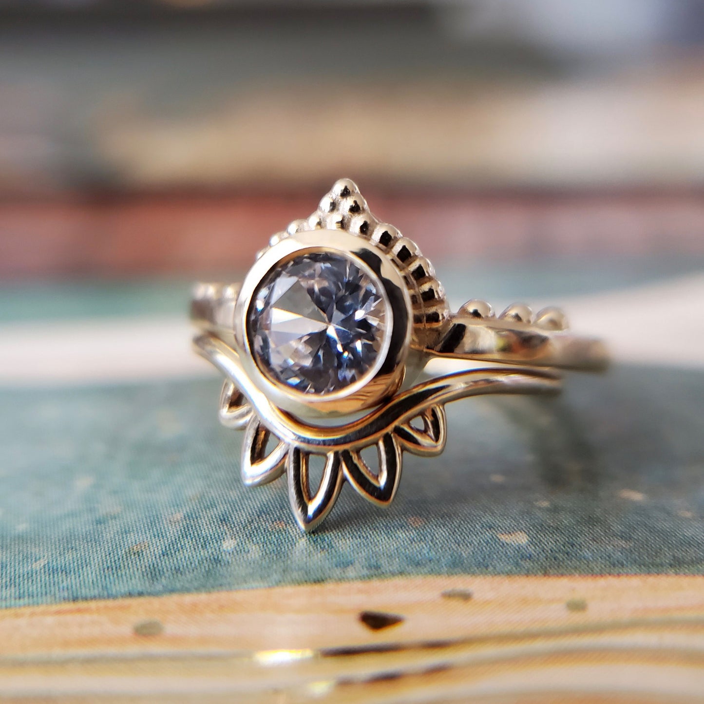 Lab Sapphire Engagement Ring