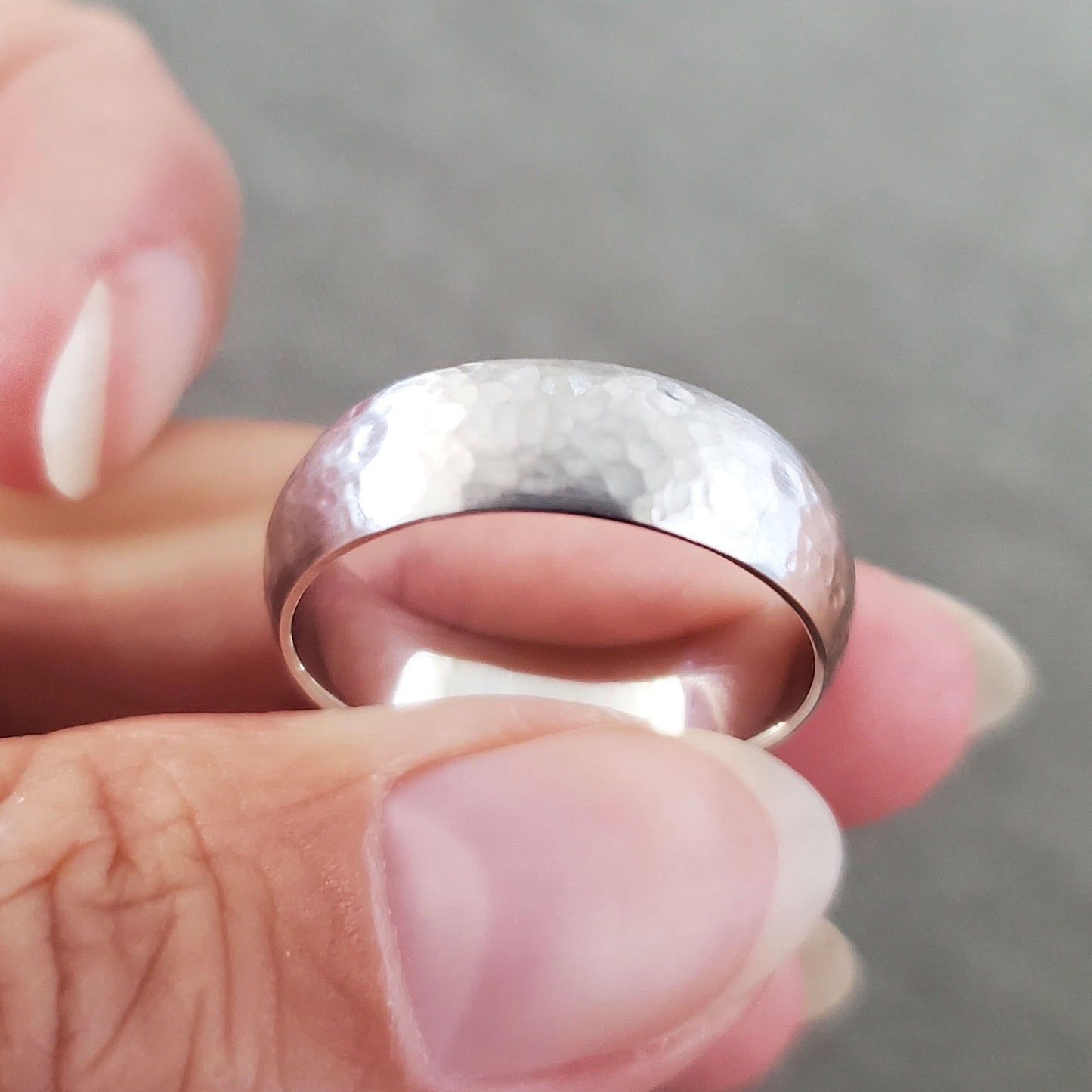 Men's Half Round Wedding band with Hammer texture