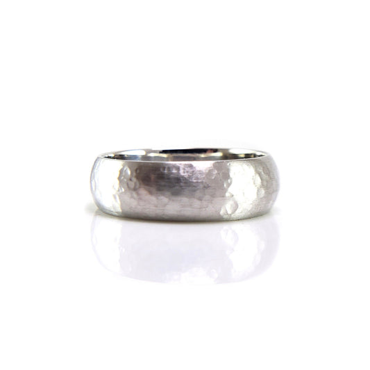 Men's Half Round Wedding band with Hammer texture