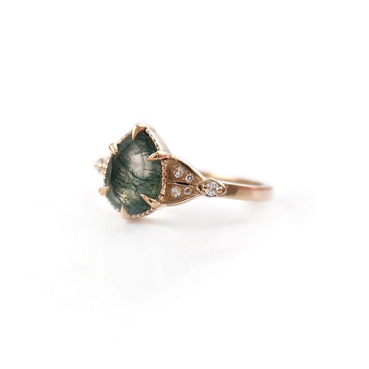 Pear Moss Agate Engagement Ring