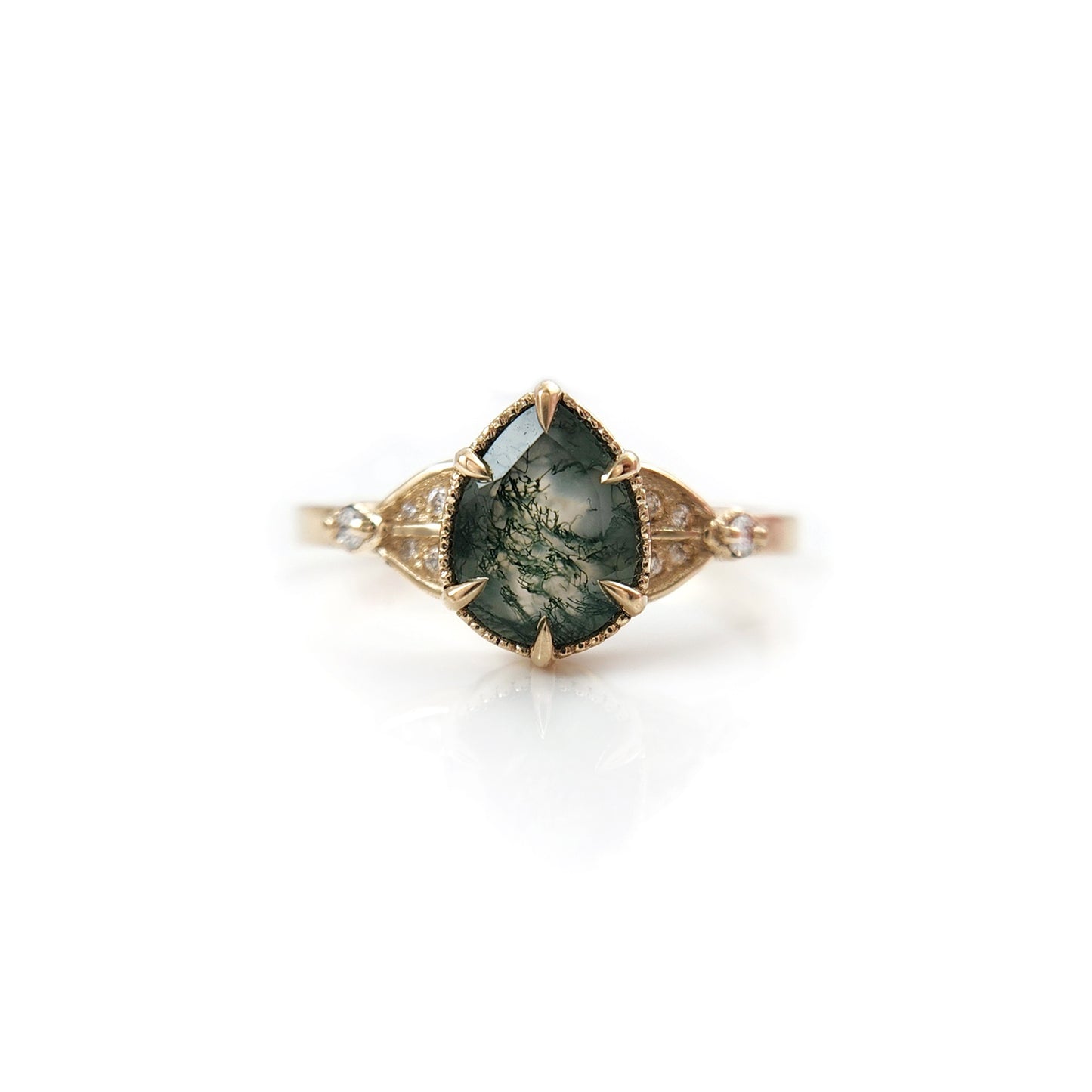 Pear Moss Agate Engagement Ring