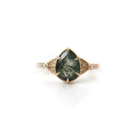 Pear Moss Agate Engagement Ring