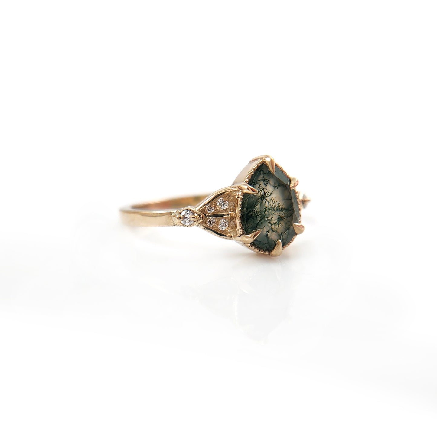 Pear Moss Agate Engagement Ring