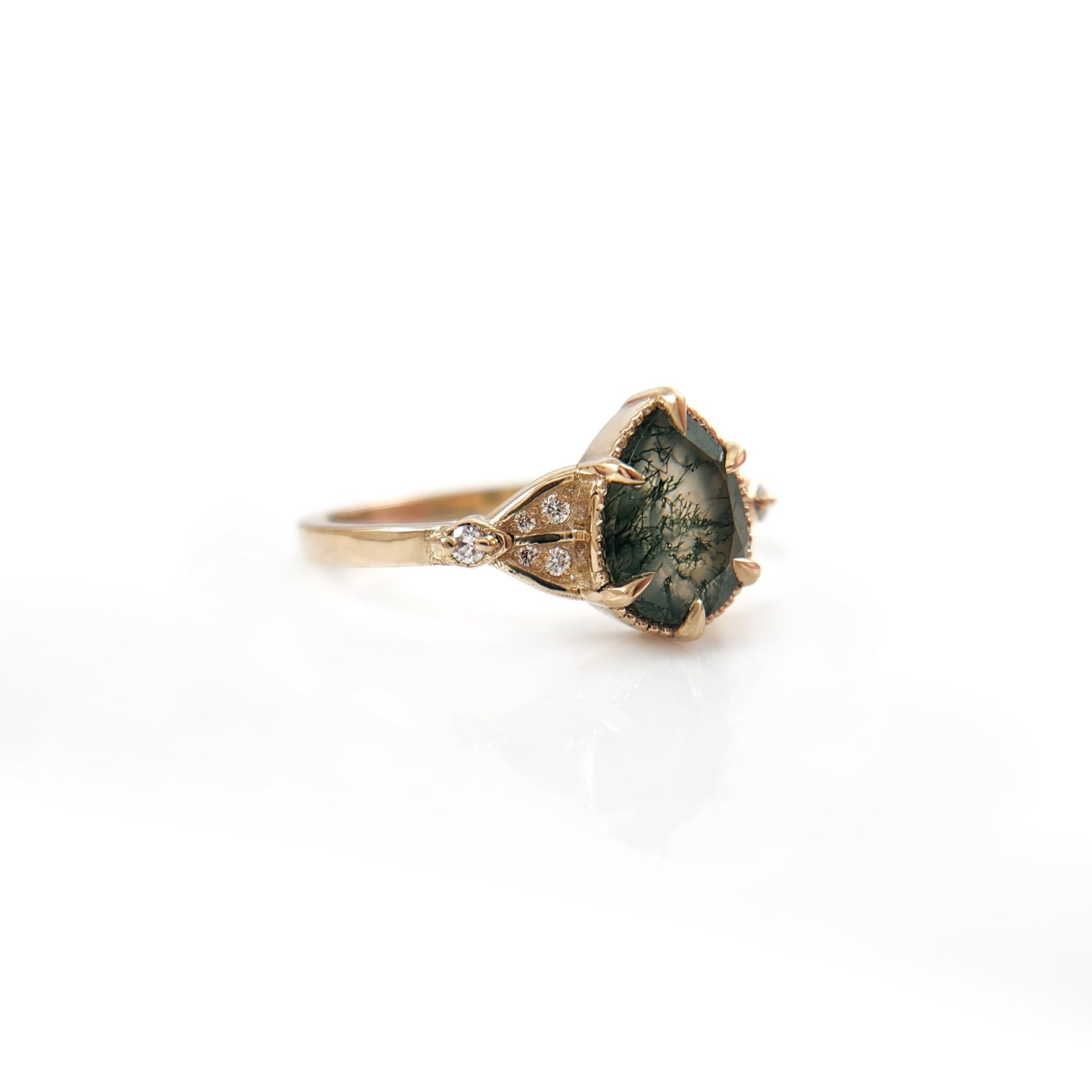 Pear Moss Agate Engagement Ring