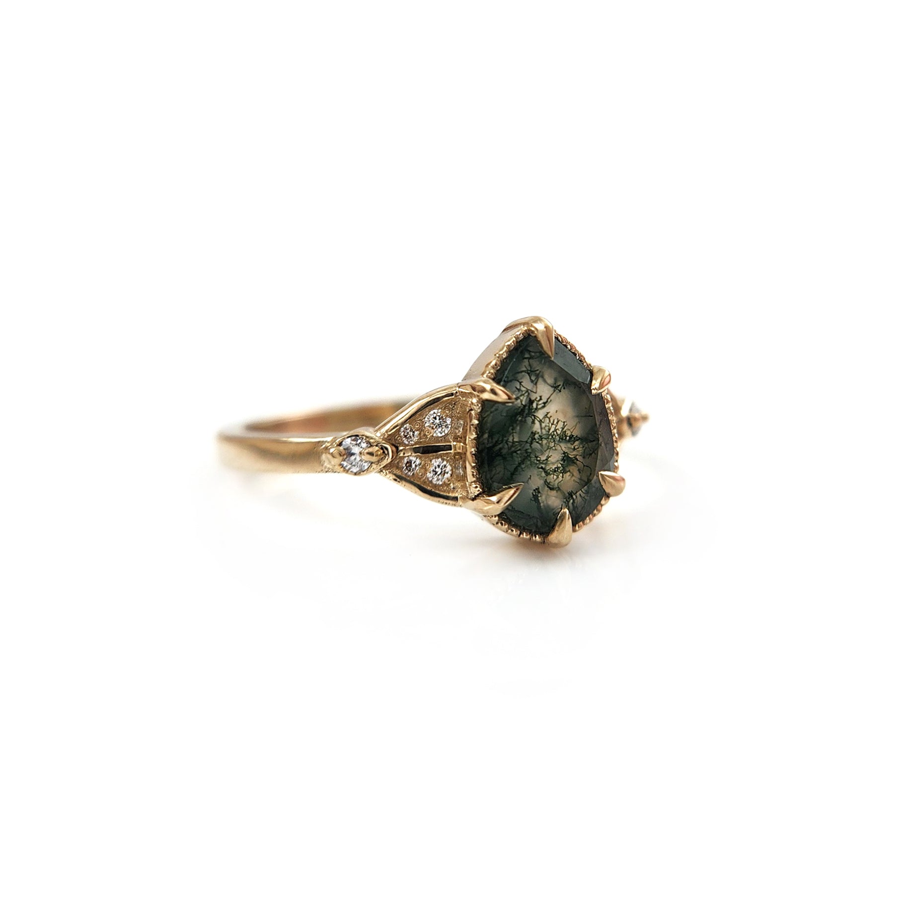 Pear Moss Agate Engagement Ring