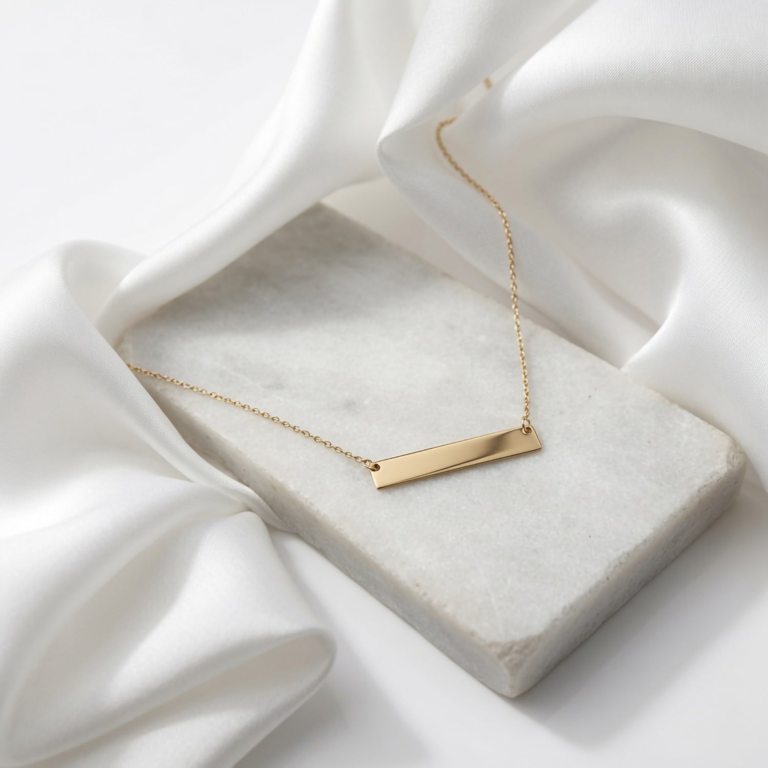 10k Yellow Gold Bar Plate Necklace