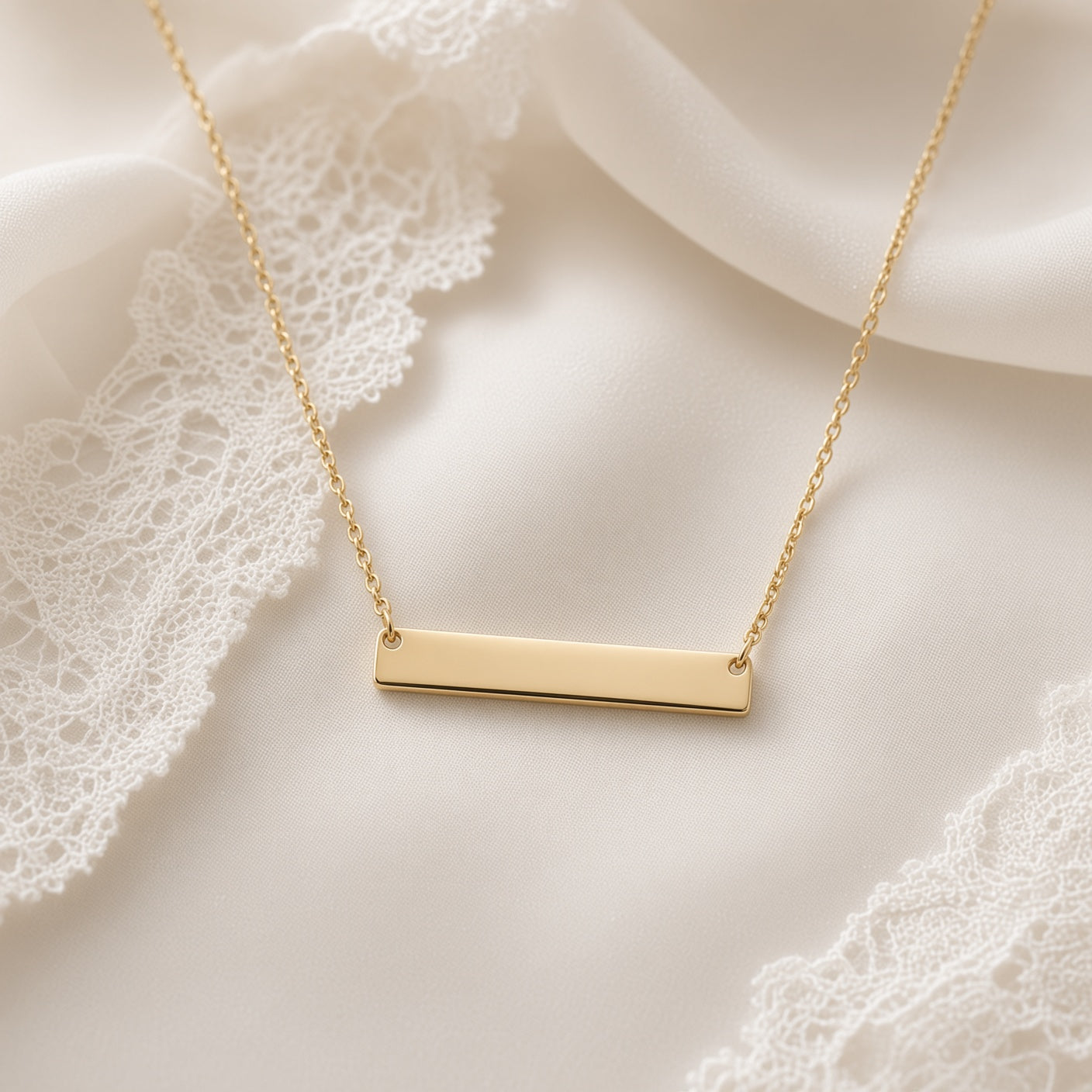 10k Yellow Gold Bar Plate Necklace