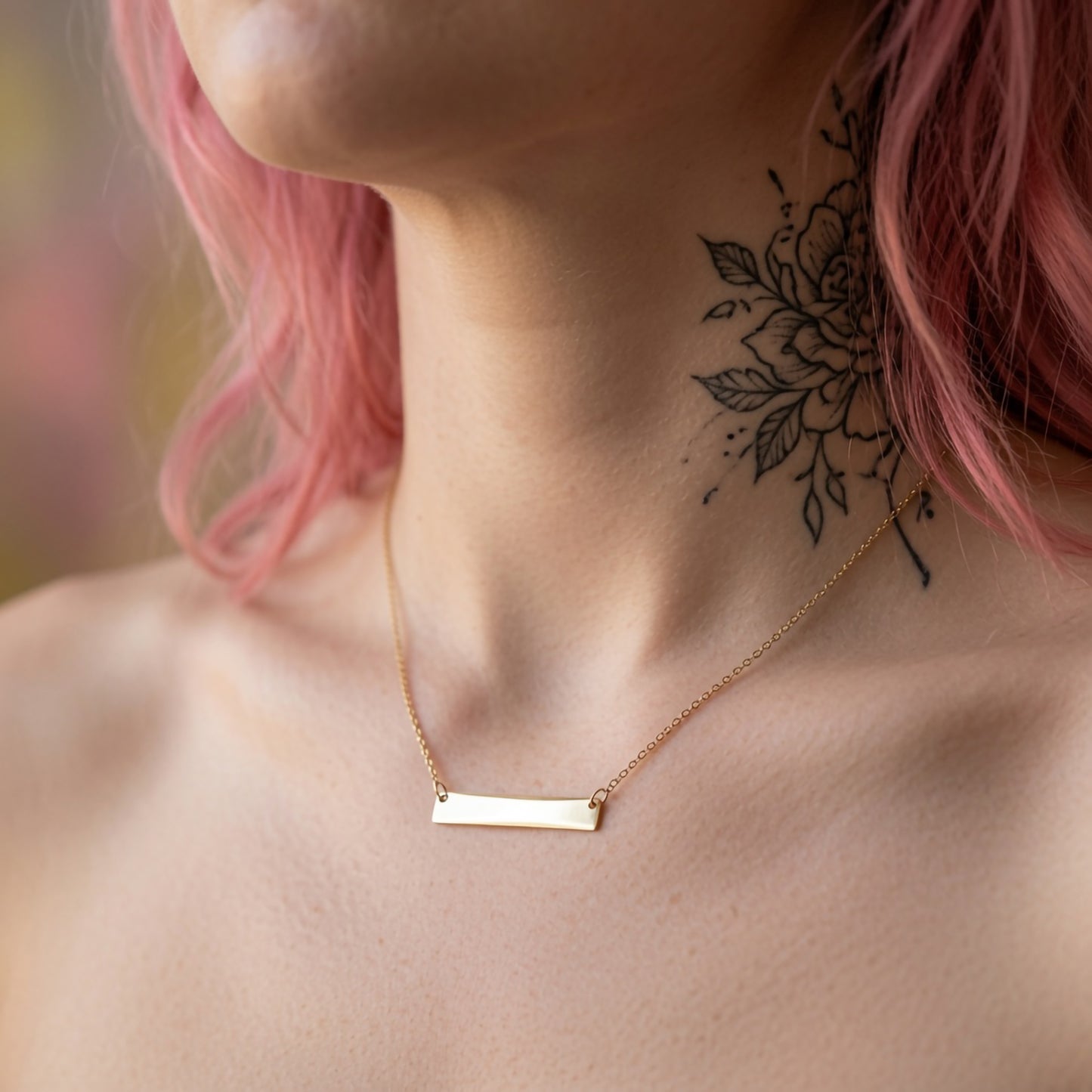 10k Yellow Gold Bar Plate Necklace