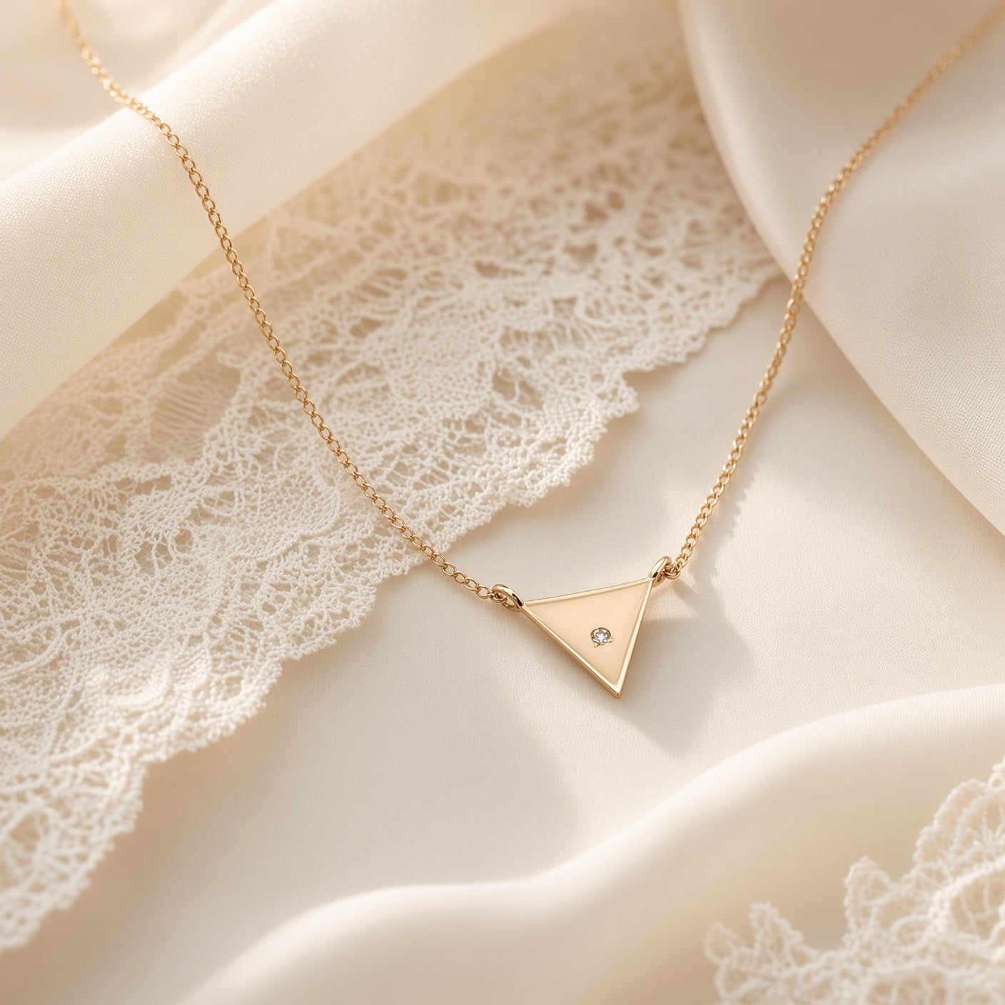 10k Yellow Gold Diamond Triangle Necklace