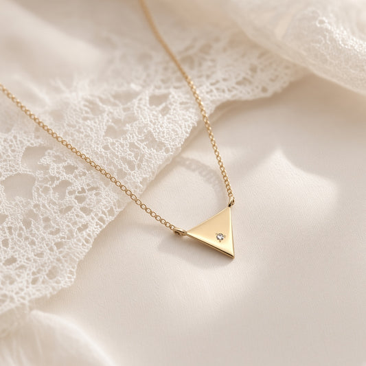 10k Yellow Gold Diamond Triangle Necklace