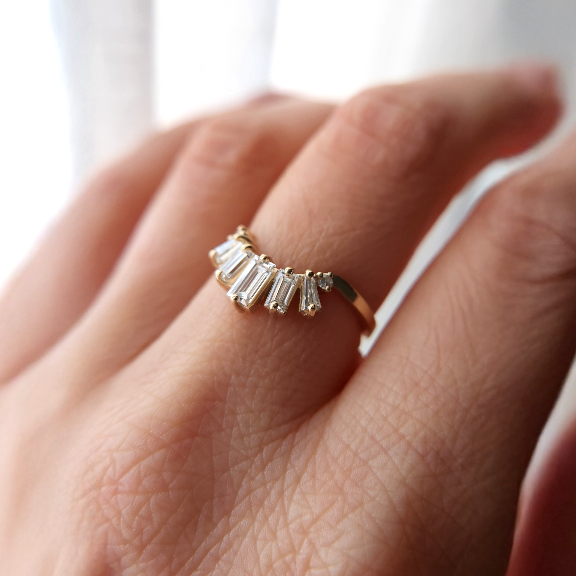 curved lab diamond wedding band