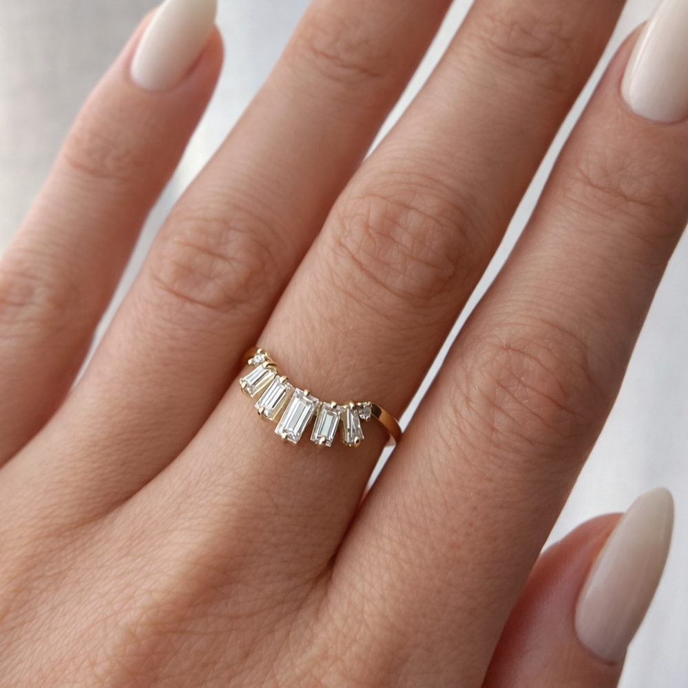 curved lab diamond wedding band