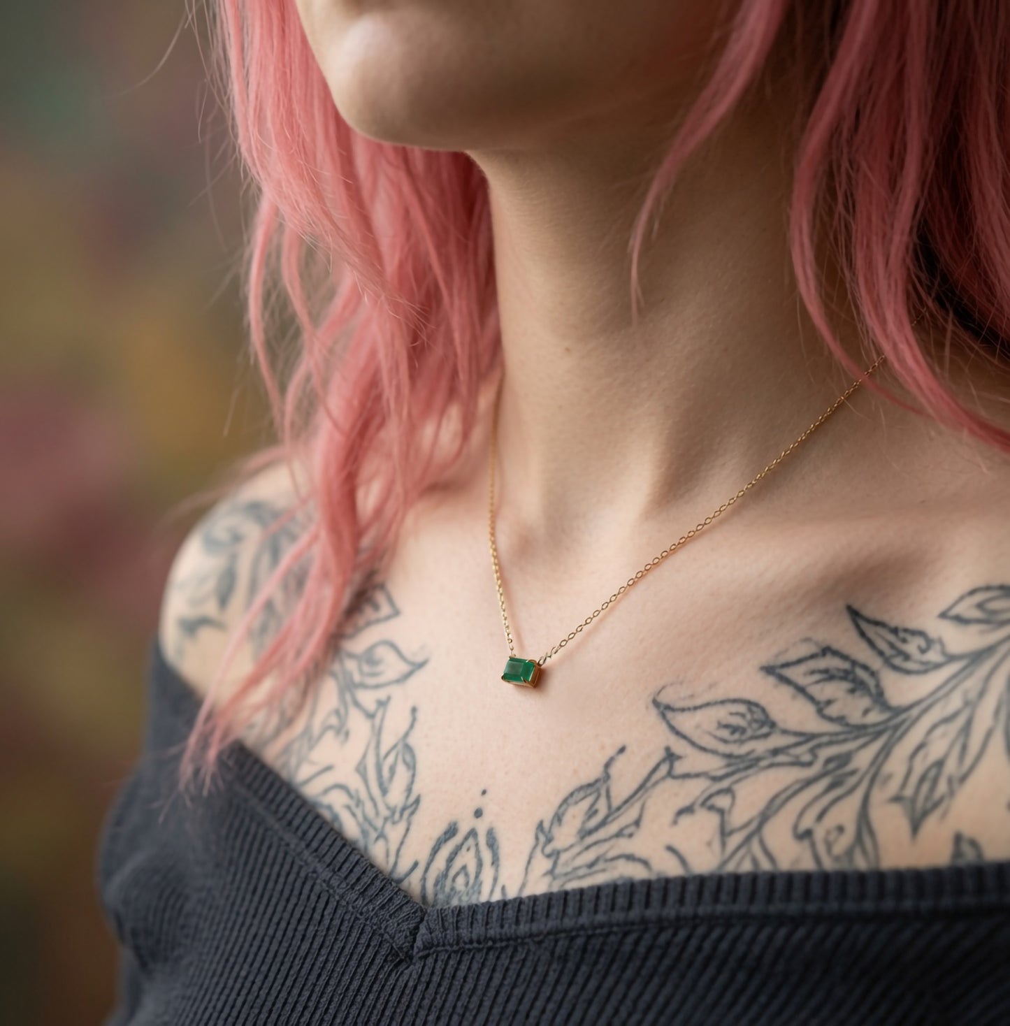 Minimalist Emerald Necklace