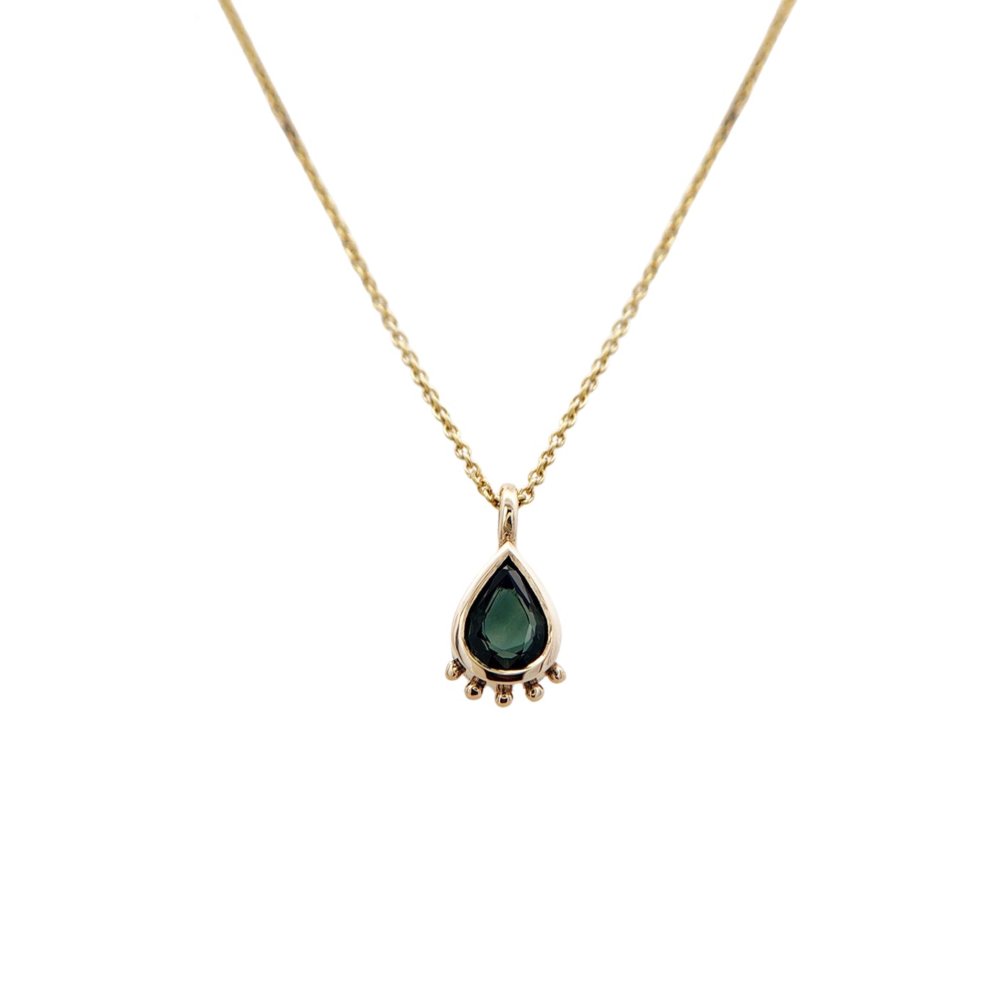 Teal Pear Sapphire Beaded Pendant