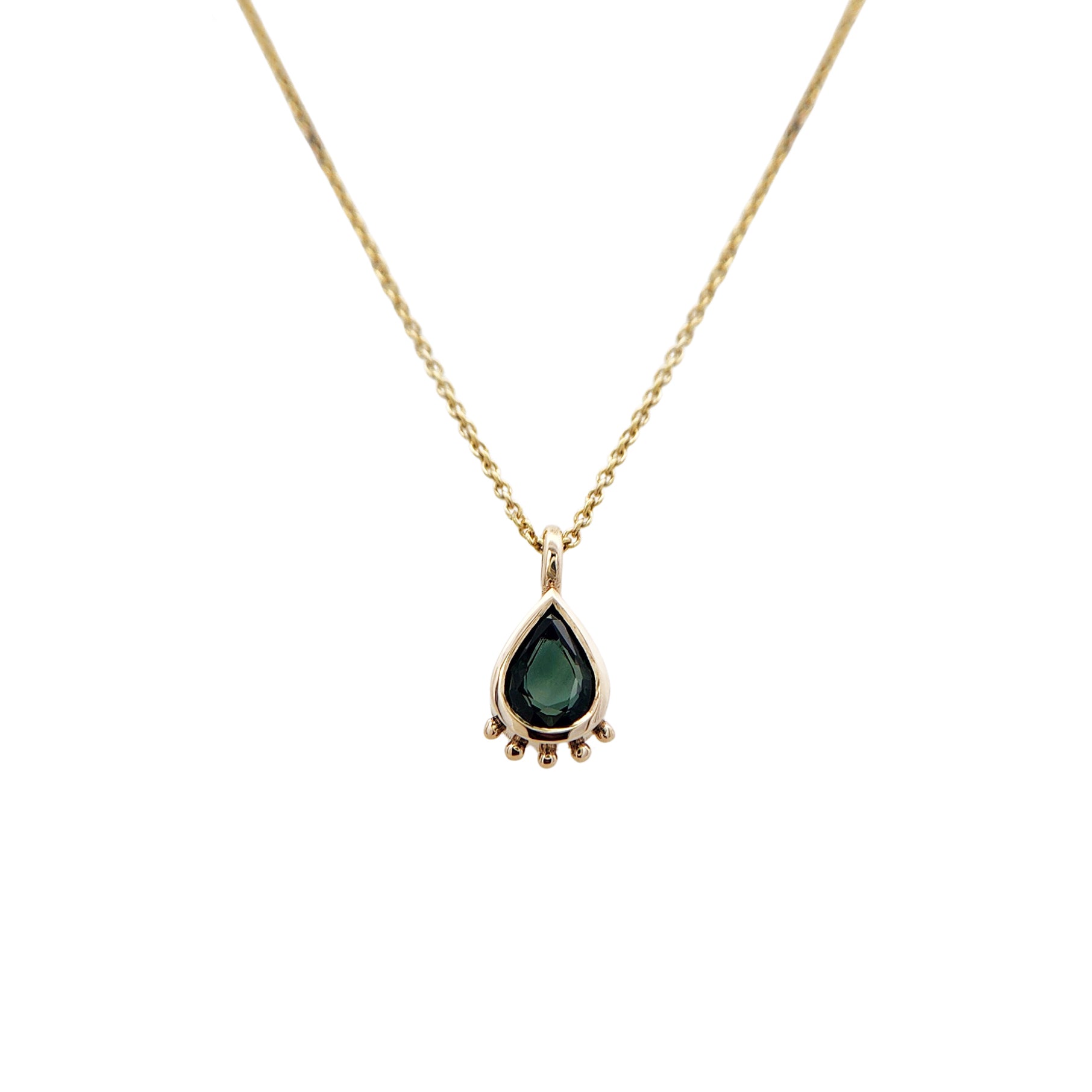 Teal Pear Sapphire Beaded Pendant