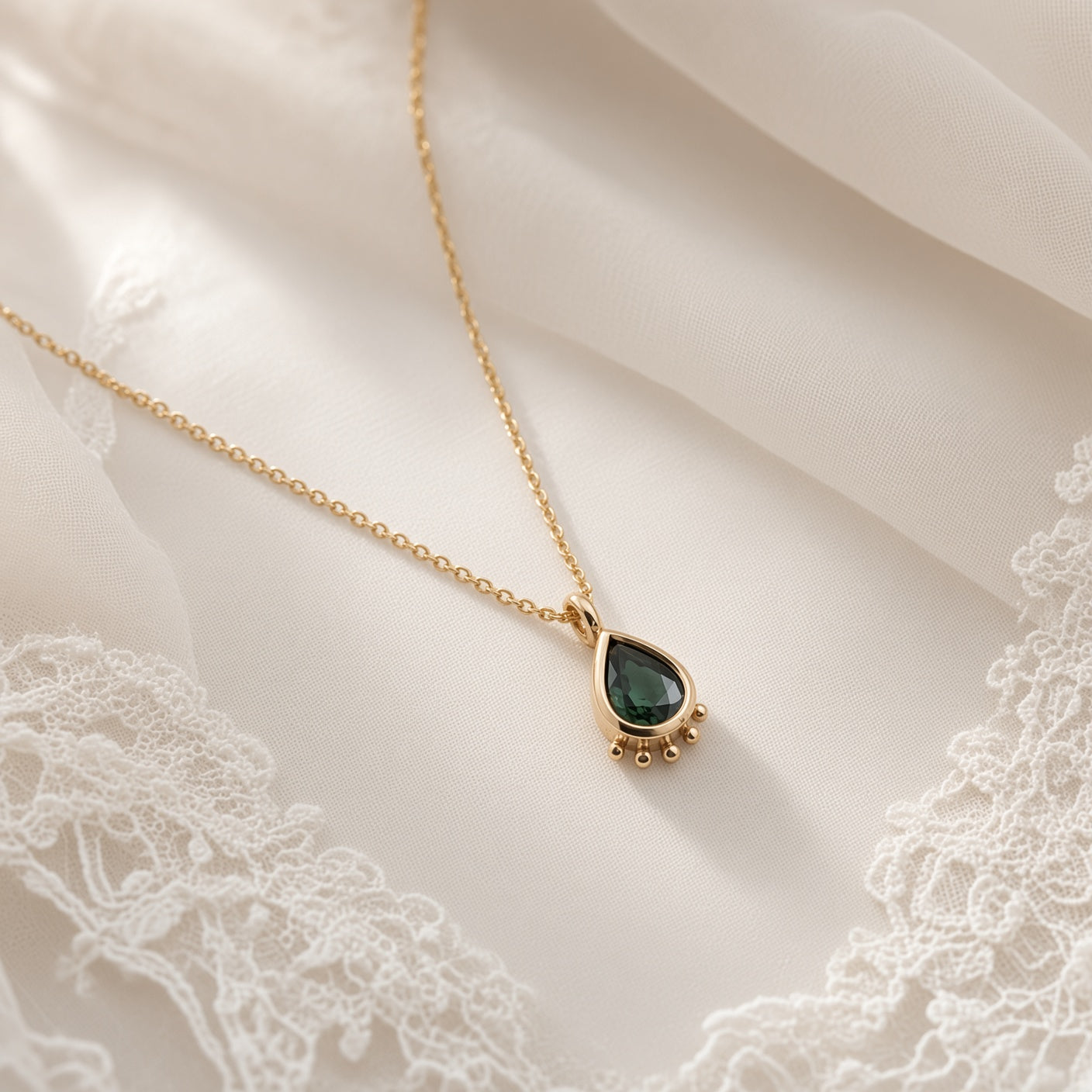 Teal Pear Sapphire Beaded Pendant