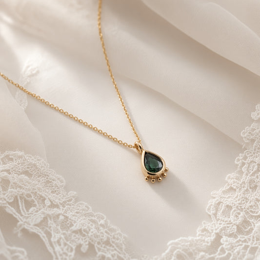 Teal Pear Sapphire Beaded Pendant
