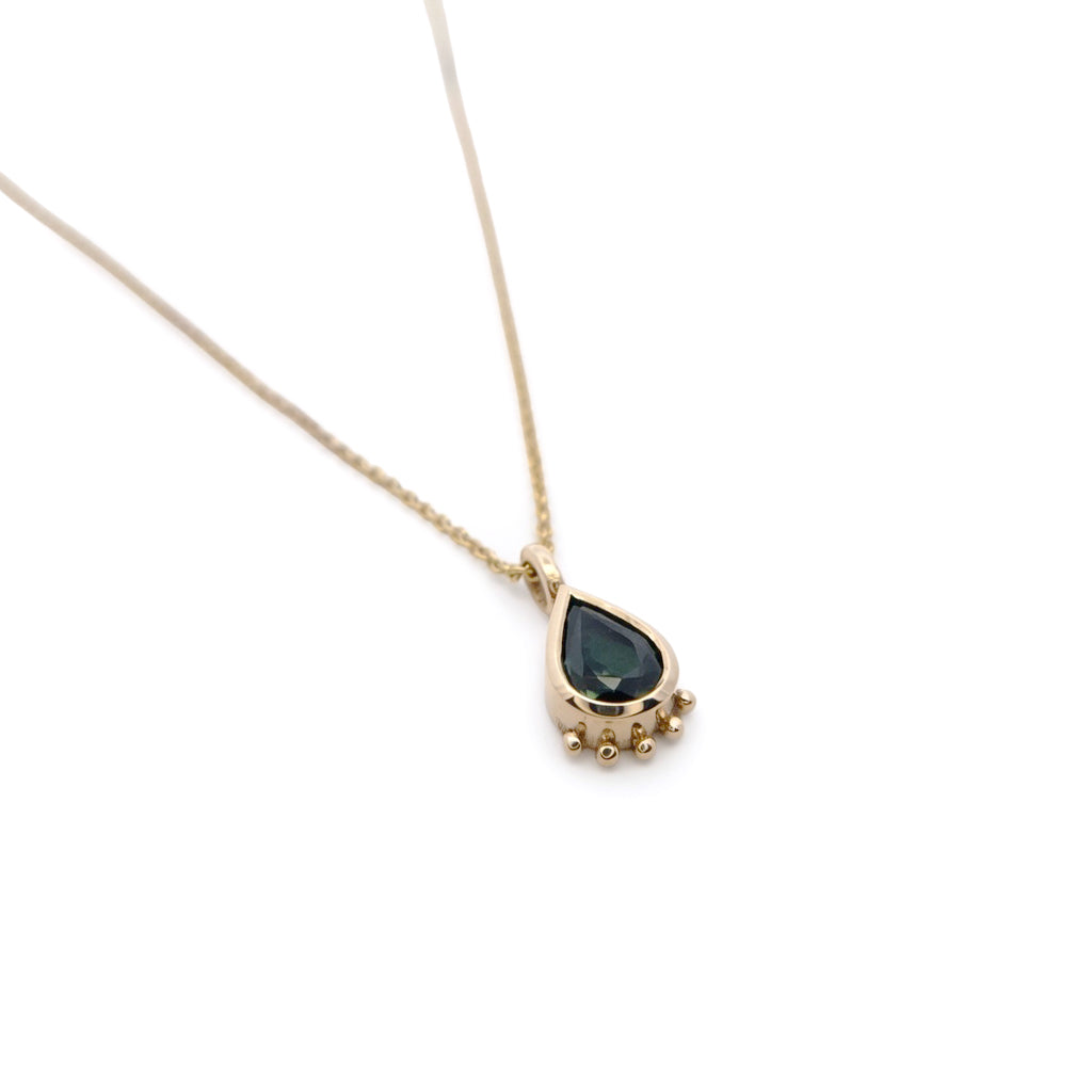 Teal Pear Sapphire Beaded Pendant