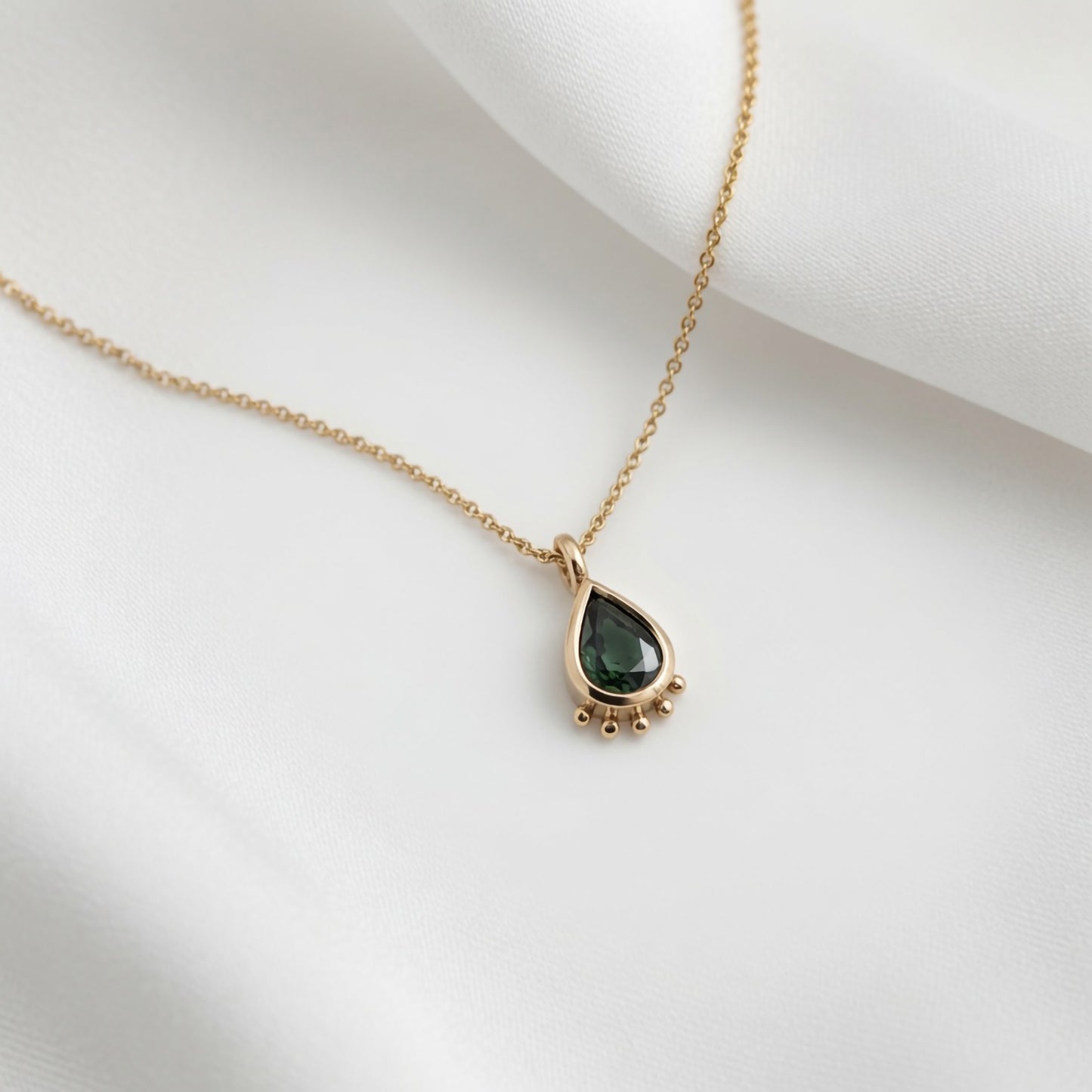 Teal Pear Sapphire Beaded Pendant