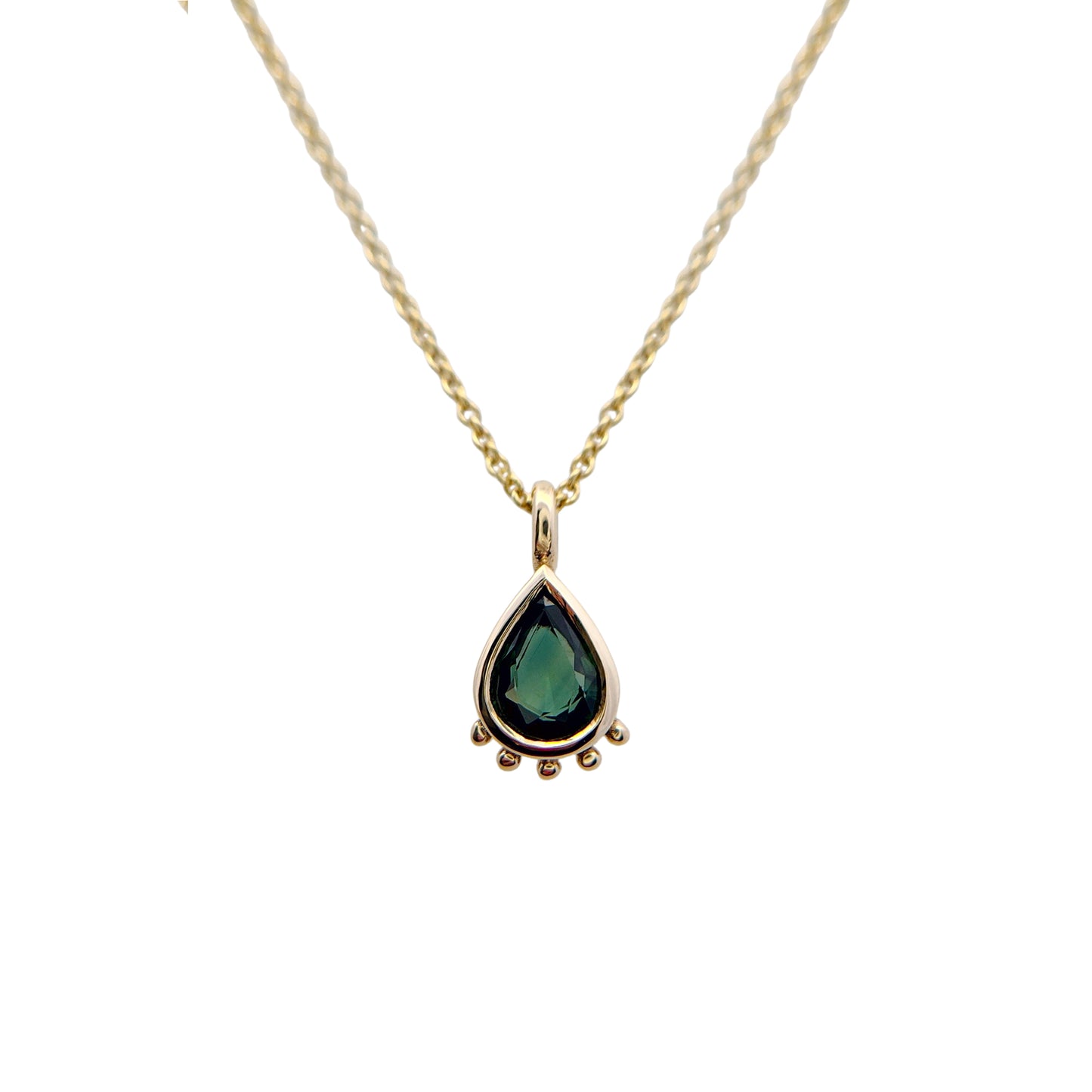 Teal Pear Sapphire Beaded Pendant