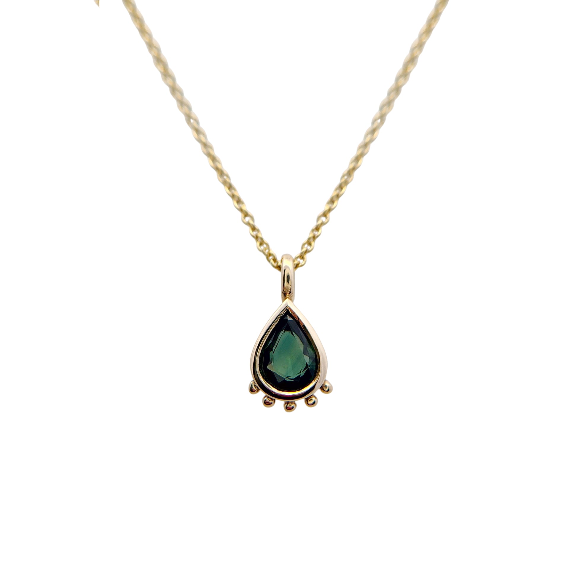 Teal Pear Sapphire Beaded Pendant