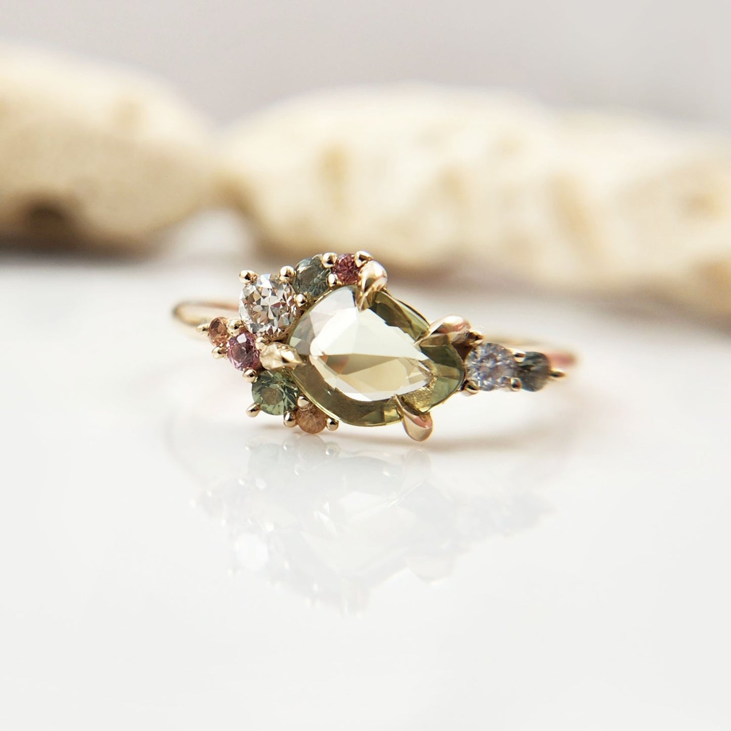 Ostara Green Sapphire Cluster Ring