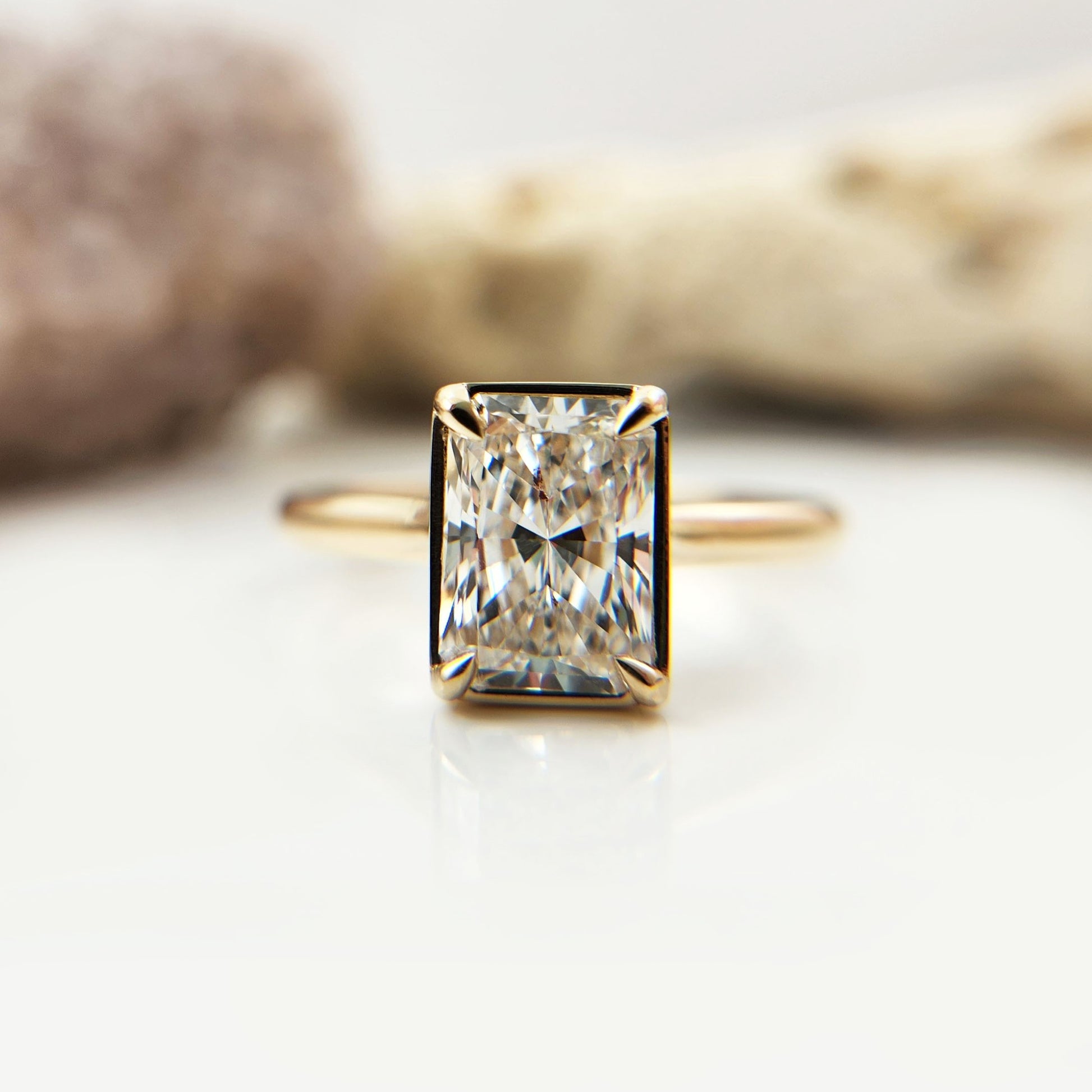 elongated radiant cut engagement ring