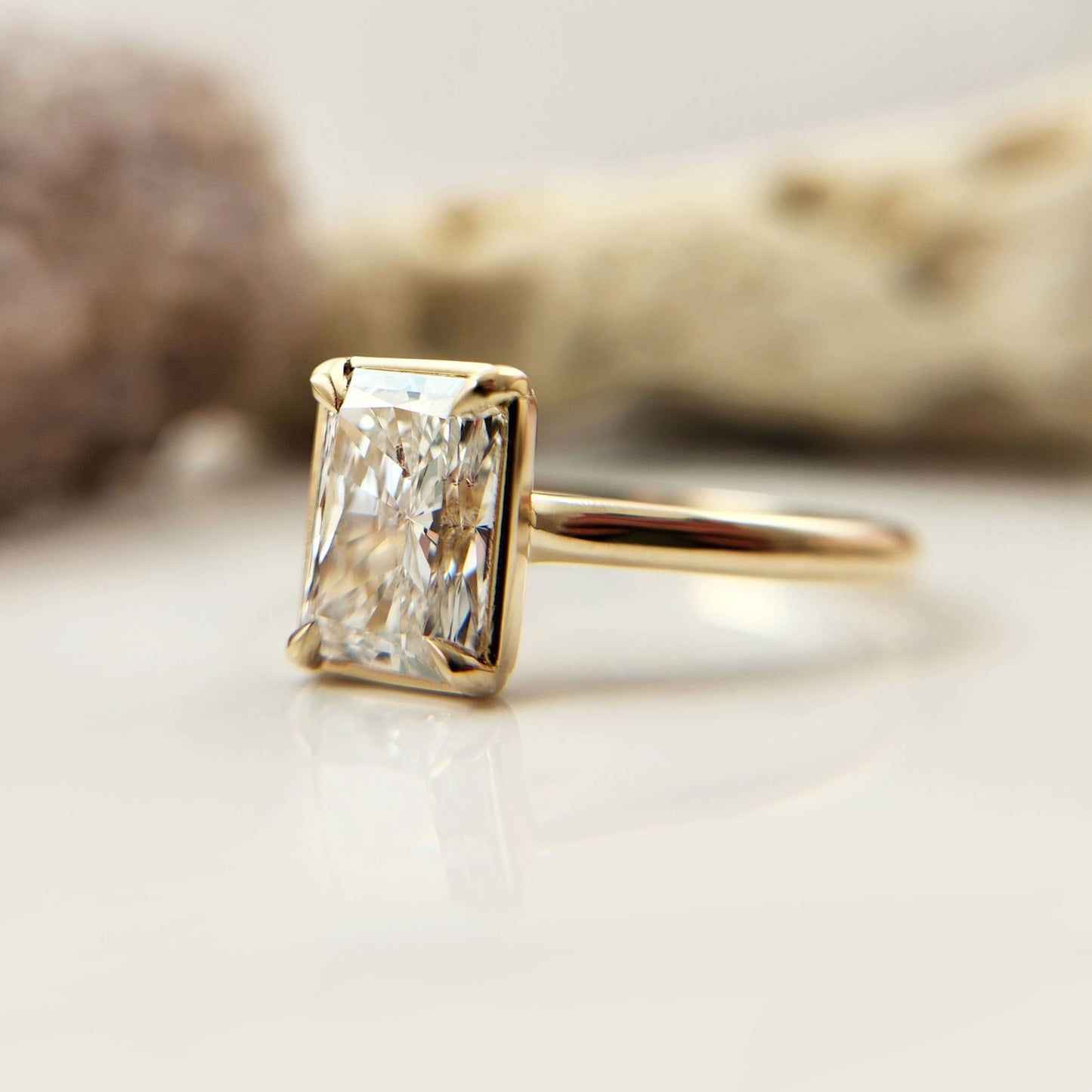 elongated radiant cut engagement ring