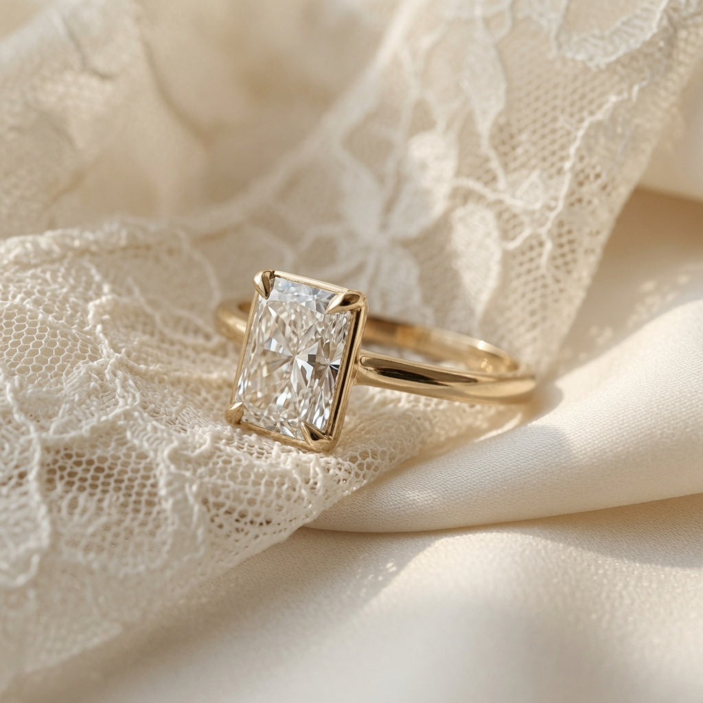 elongated radiant cut engagement ring