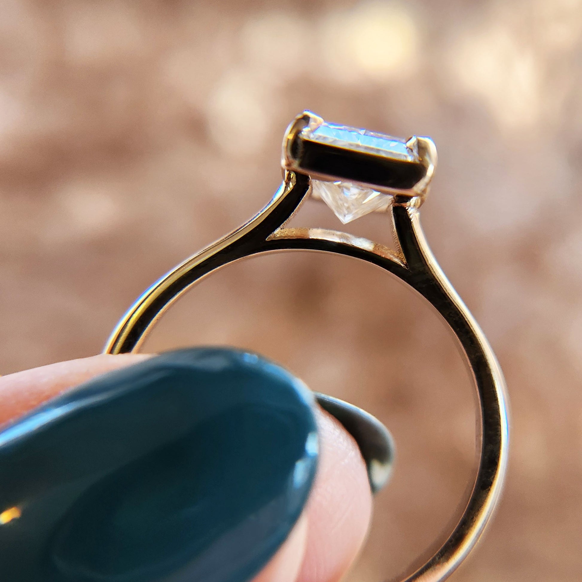 elongated radiant cut engagement ring