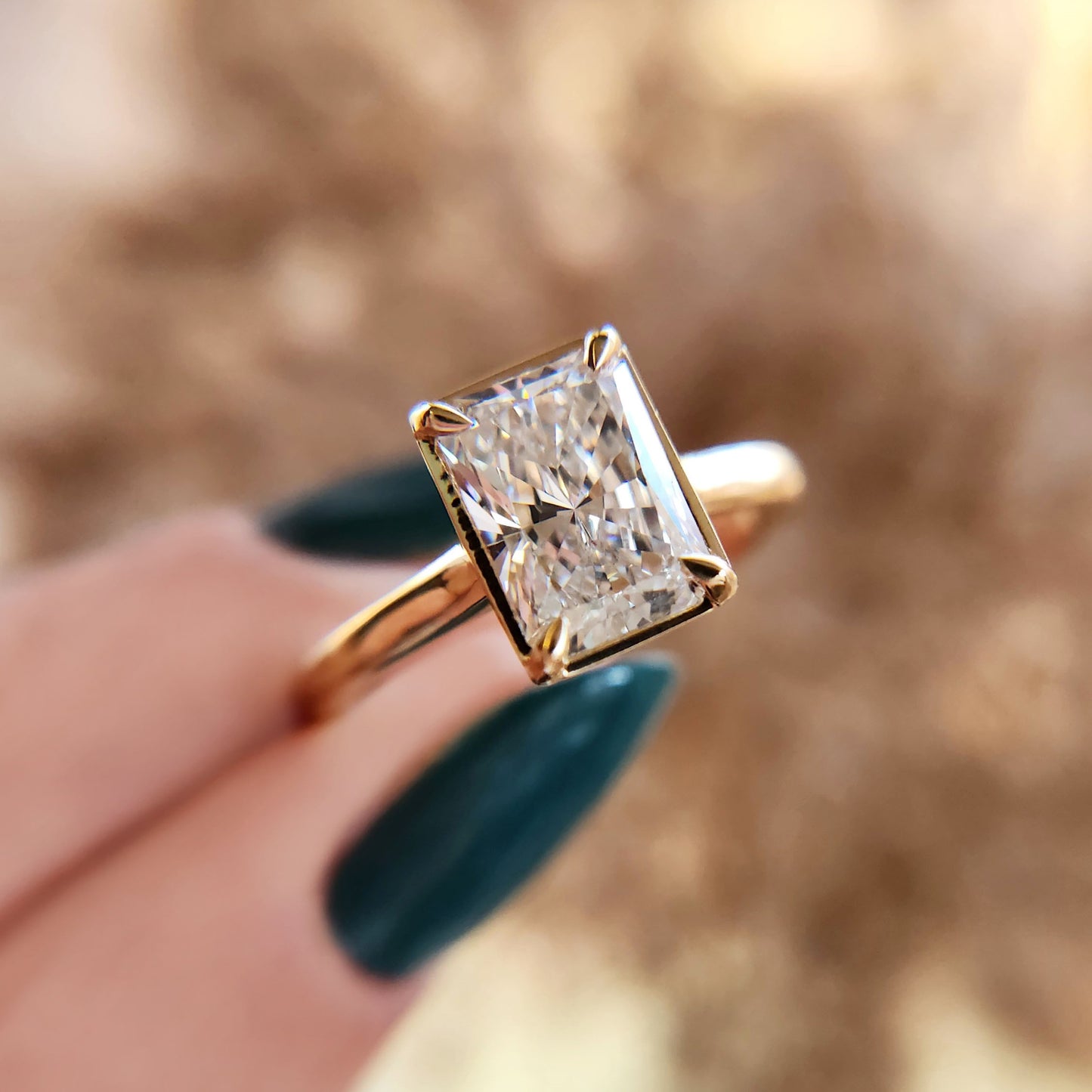 elongated radiant cut engagement ring