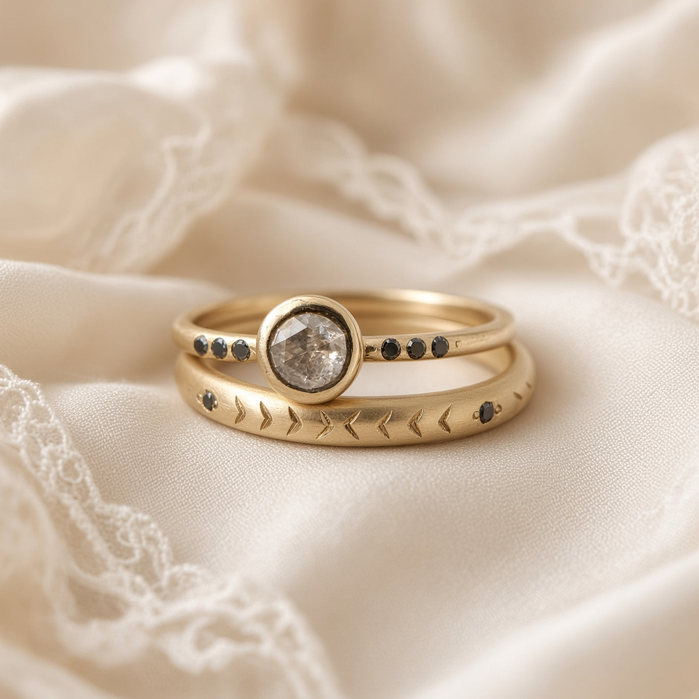 Arrow Pattern Band with Black Diamonds