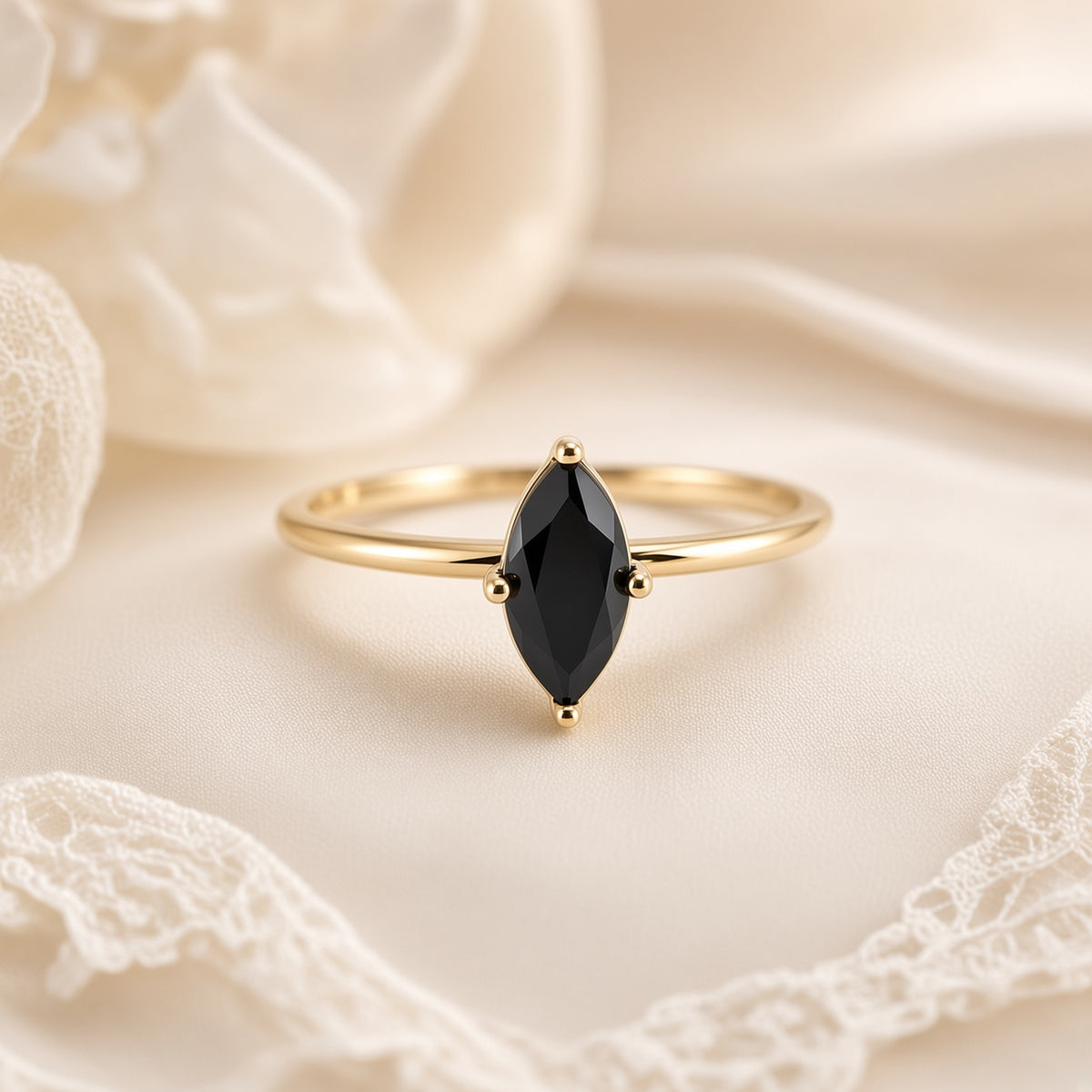 Black Marquise Solitaire Ring