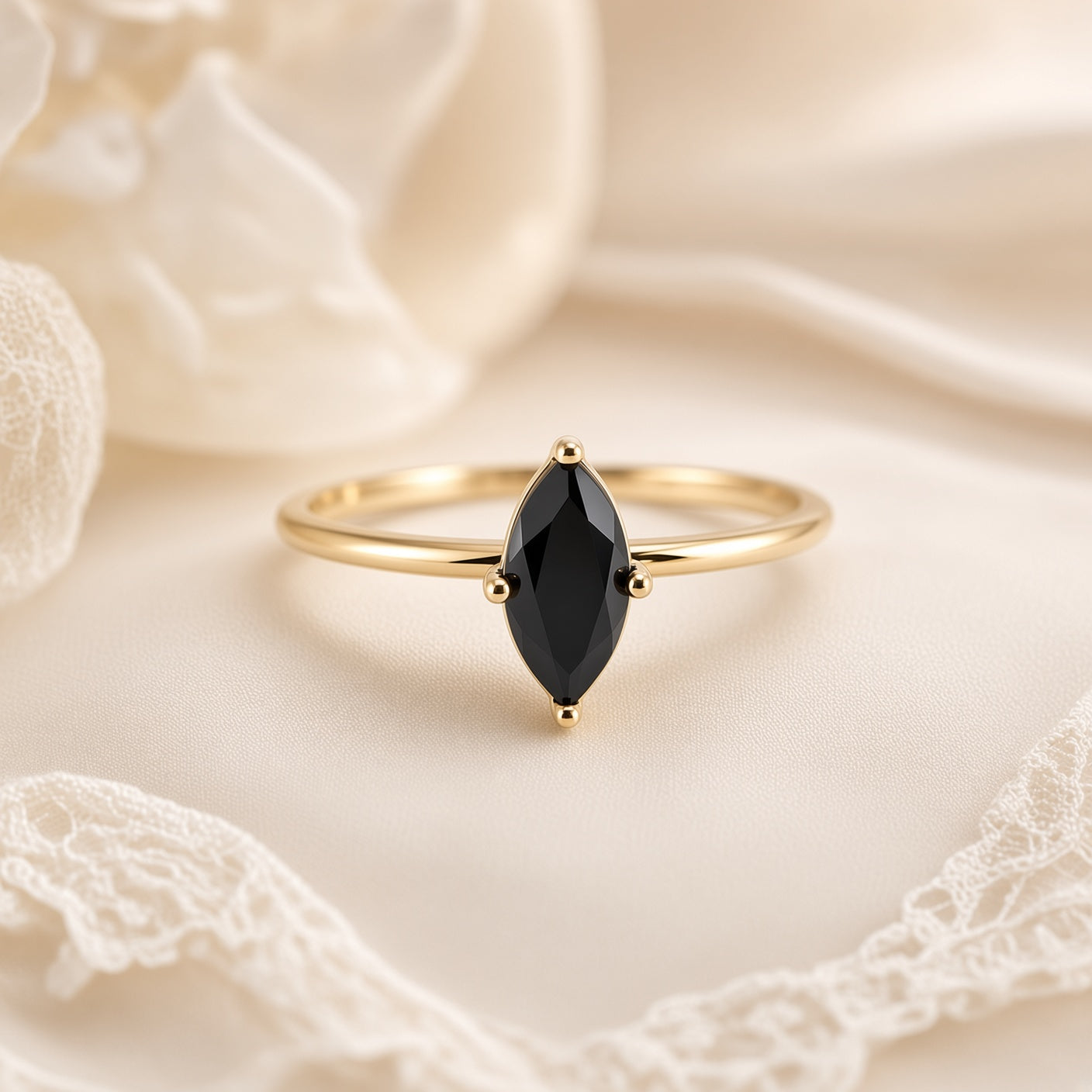 Black Marquise Solitaire Ring