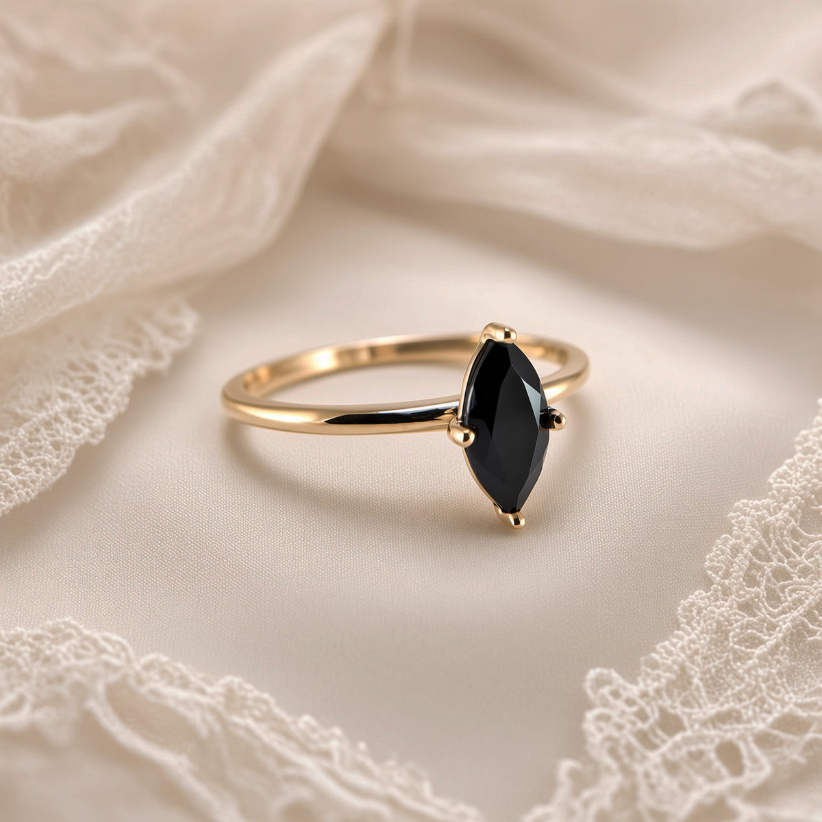Black Marquise Solitaire Ring