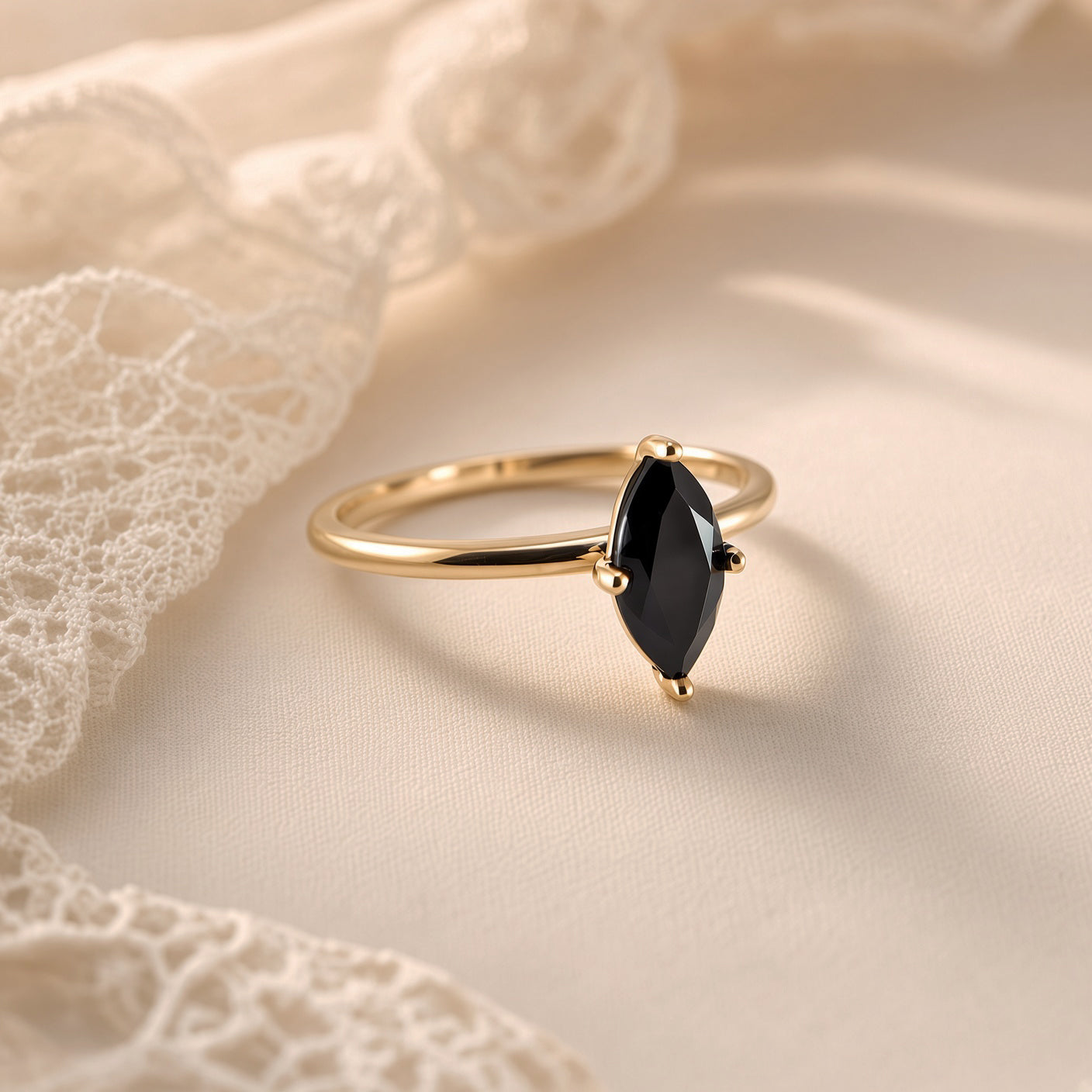 Black Marquise Solitaire Ring