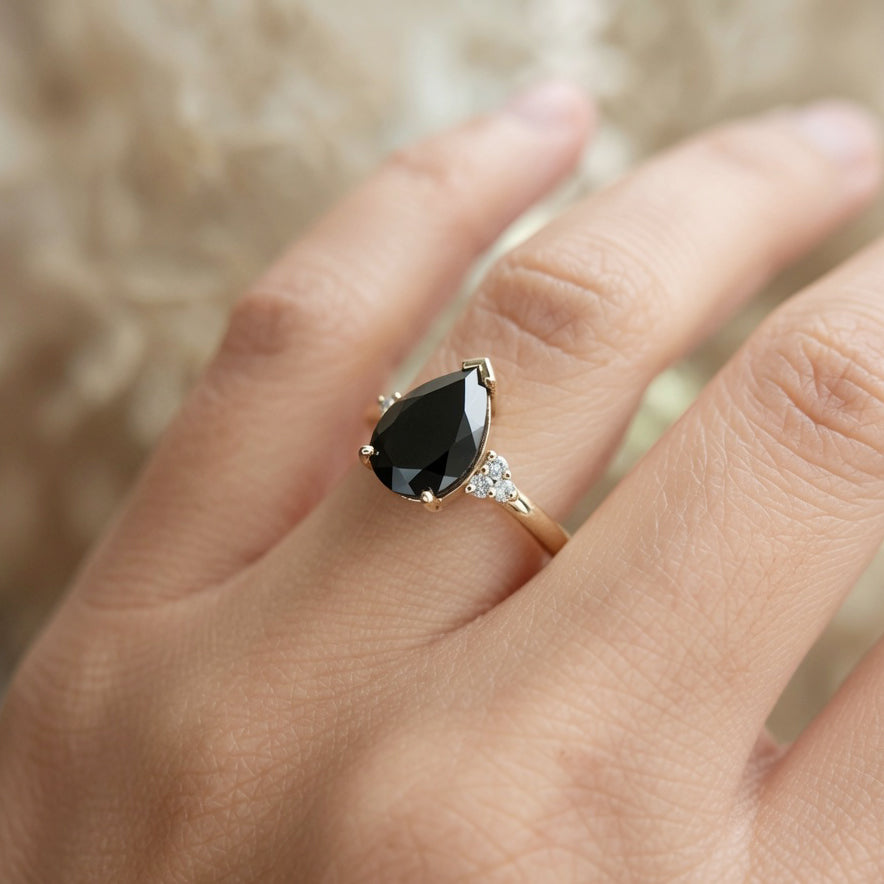 10k Yellow Gold Black Spinel Engagement Ring