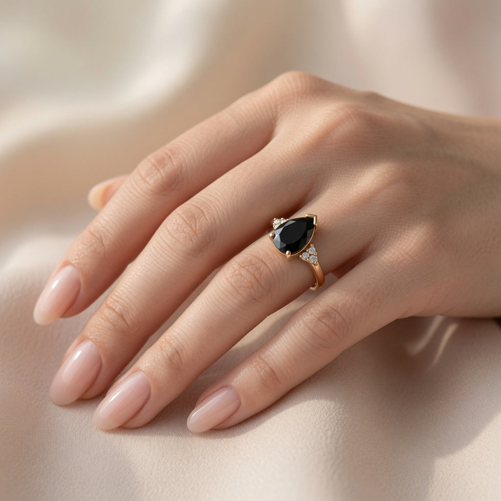 10k Yellow Gold Black Spinel Engagement Ring