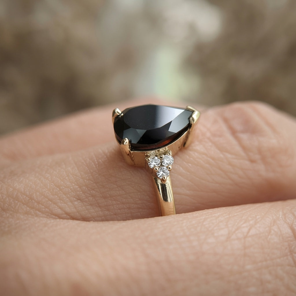 10k Yellow Gold Black Spinel Engagement Ring