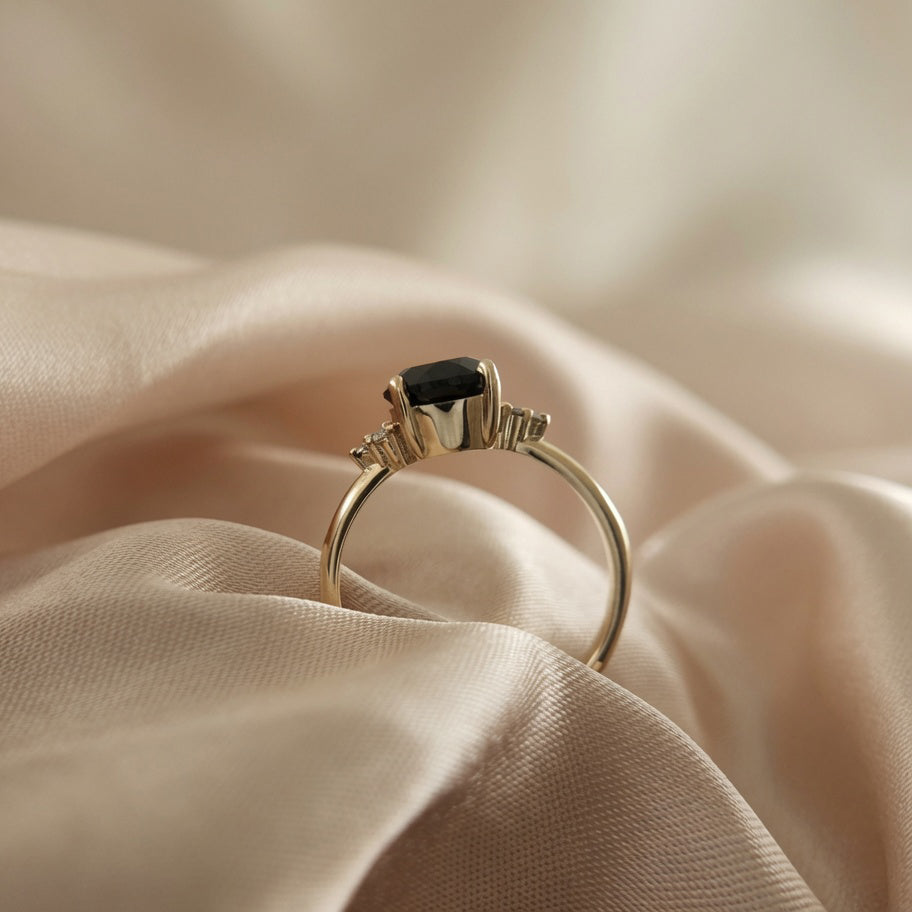 10k Yellow Gold Black Spinel Engagement Ring
