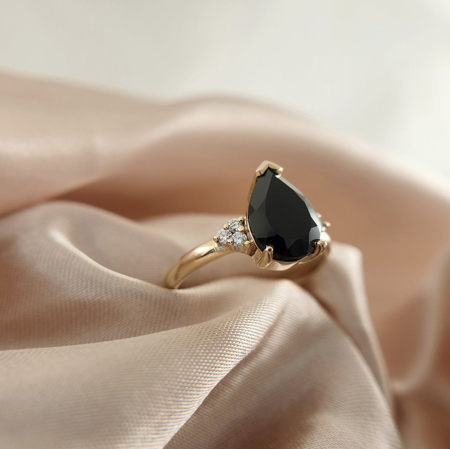 10k Yellow Gold Black Spinel Engagement Ring