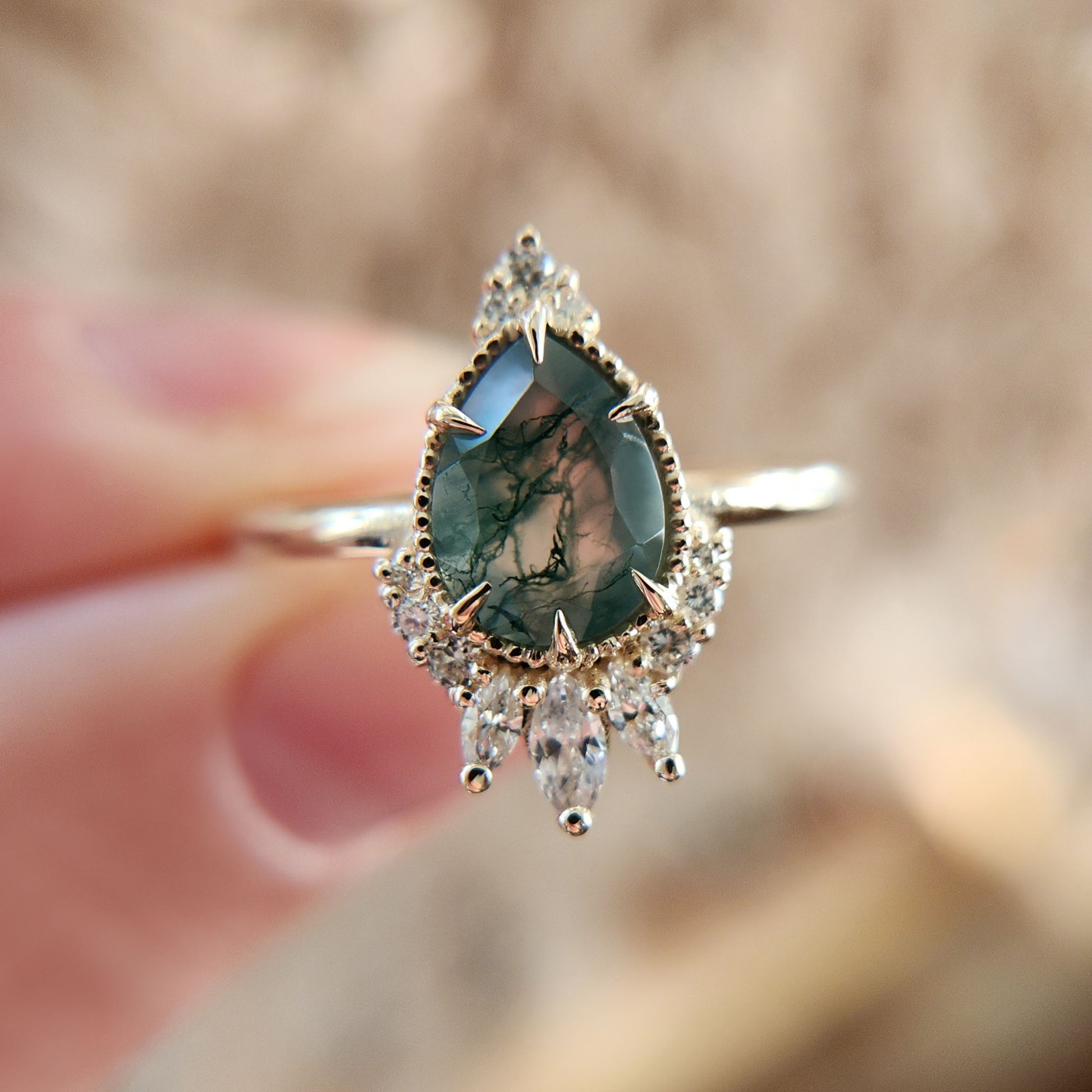 Moss Agate Engagement Ring