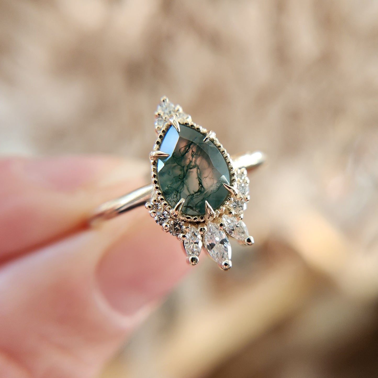 Moss Agate Engagement Ring