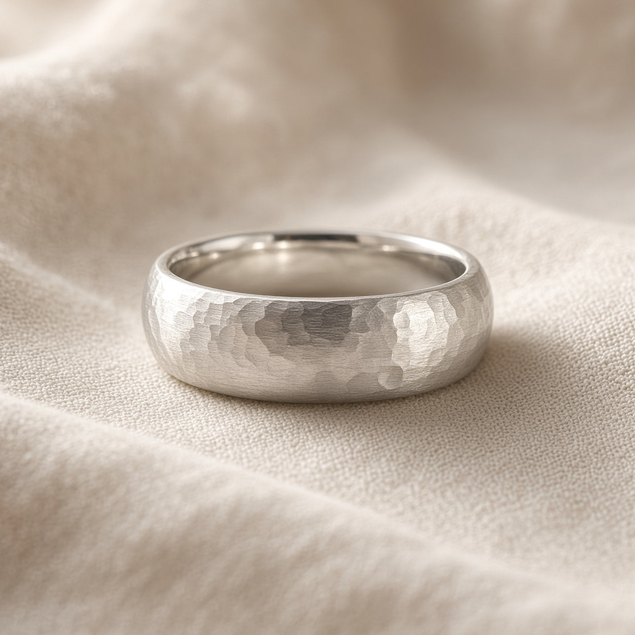 Men's Half Round Wedding band with Hammer texture