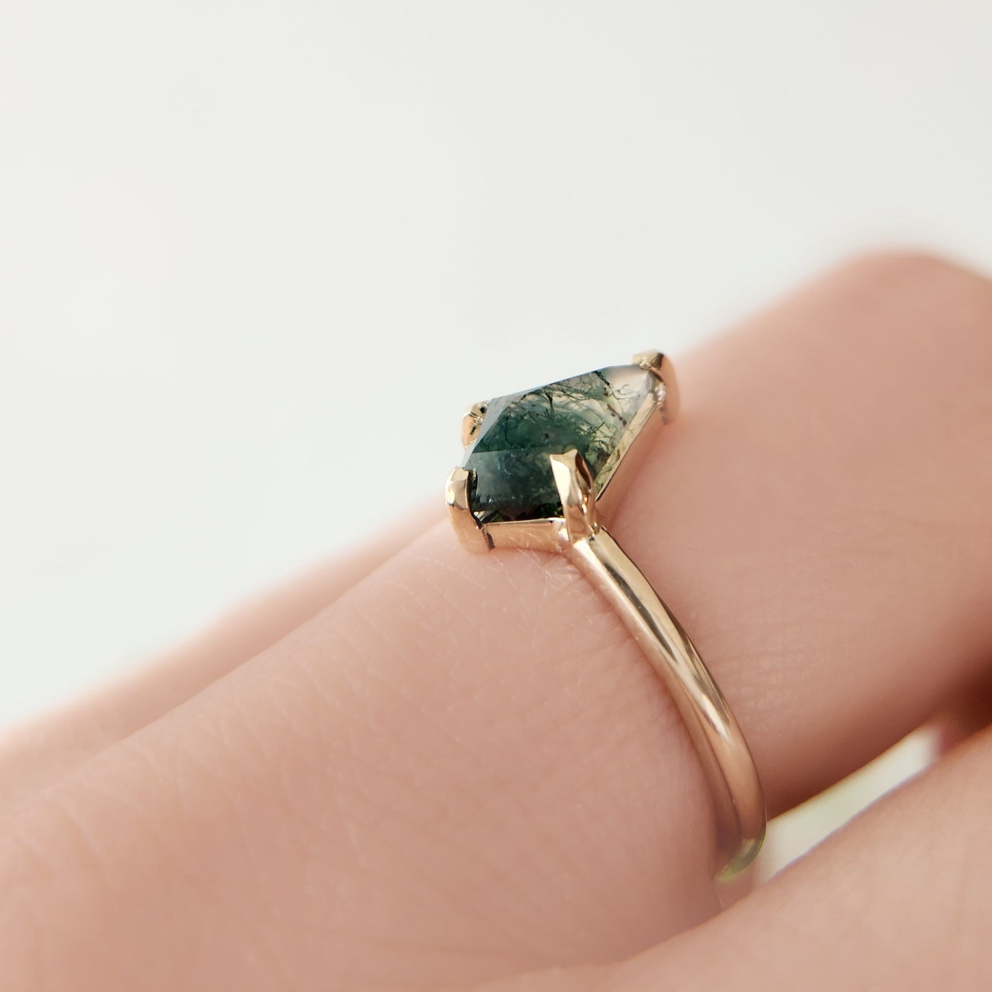 Kite-Cut Moss Agate Engagement Ring